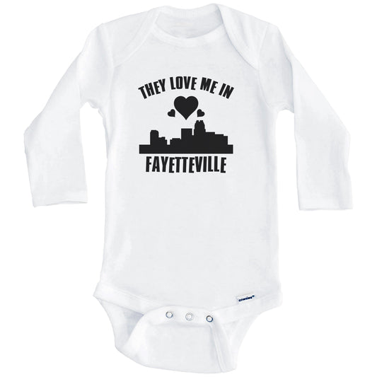 They Love Me In Fayetteville North Carolina Hearts Skyline One Piece Baby Bodysuit (Long Sleeves)