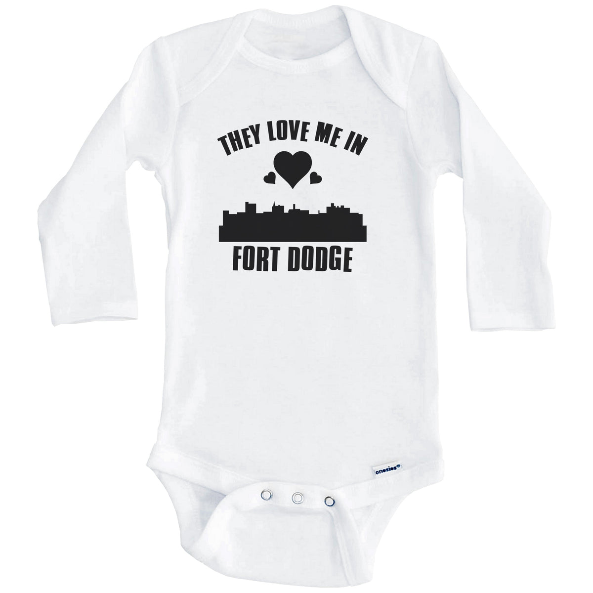 They Love Me In Fort Dodge Iowa Hearts Skyline One Piece Baby Bodysuit (Long Sleeves)