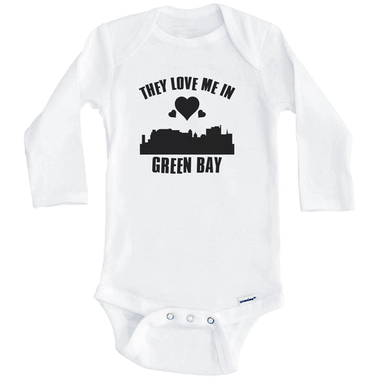 They Love Me In Green Bay Wisconsin Hearts Skyline One Piece Baby Bodysuit (Long Sleeves)