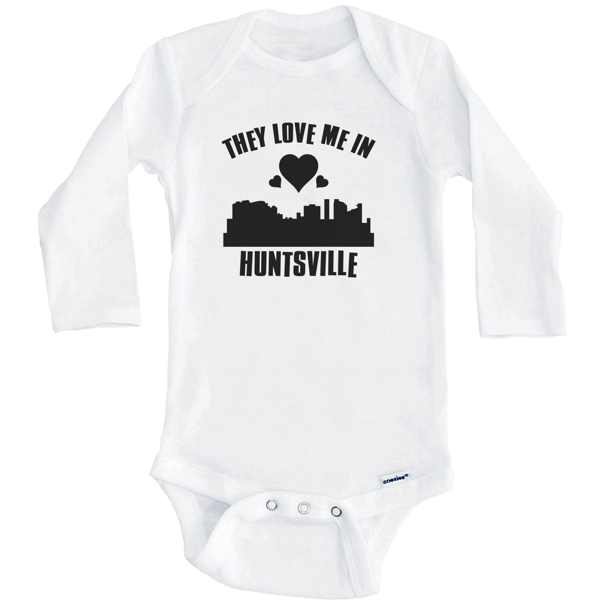 They Love Me In Huntsville Alabama Hearts Skyline One Piece Baby Bodysuit (Long Sleeves)