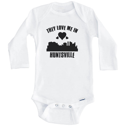 They Love Me In Huntsville Alabama Hearts Skyline One Piece Baby Bodysuit (Long Sleeves)