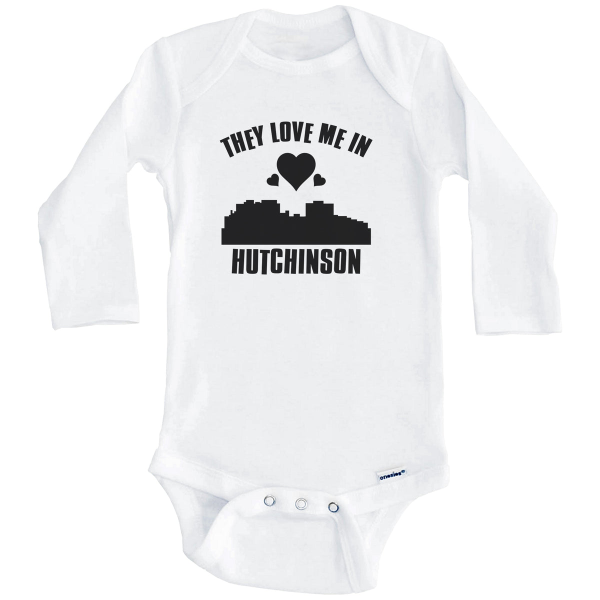 They Love Me In Hutchinson Kansas Hearts Skyline One Piece Baby Bodysuit (Long Sleeves)