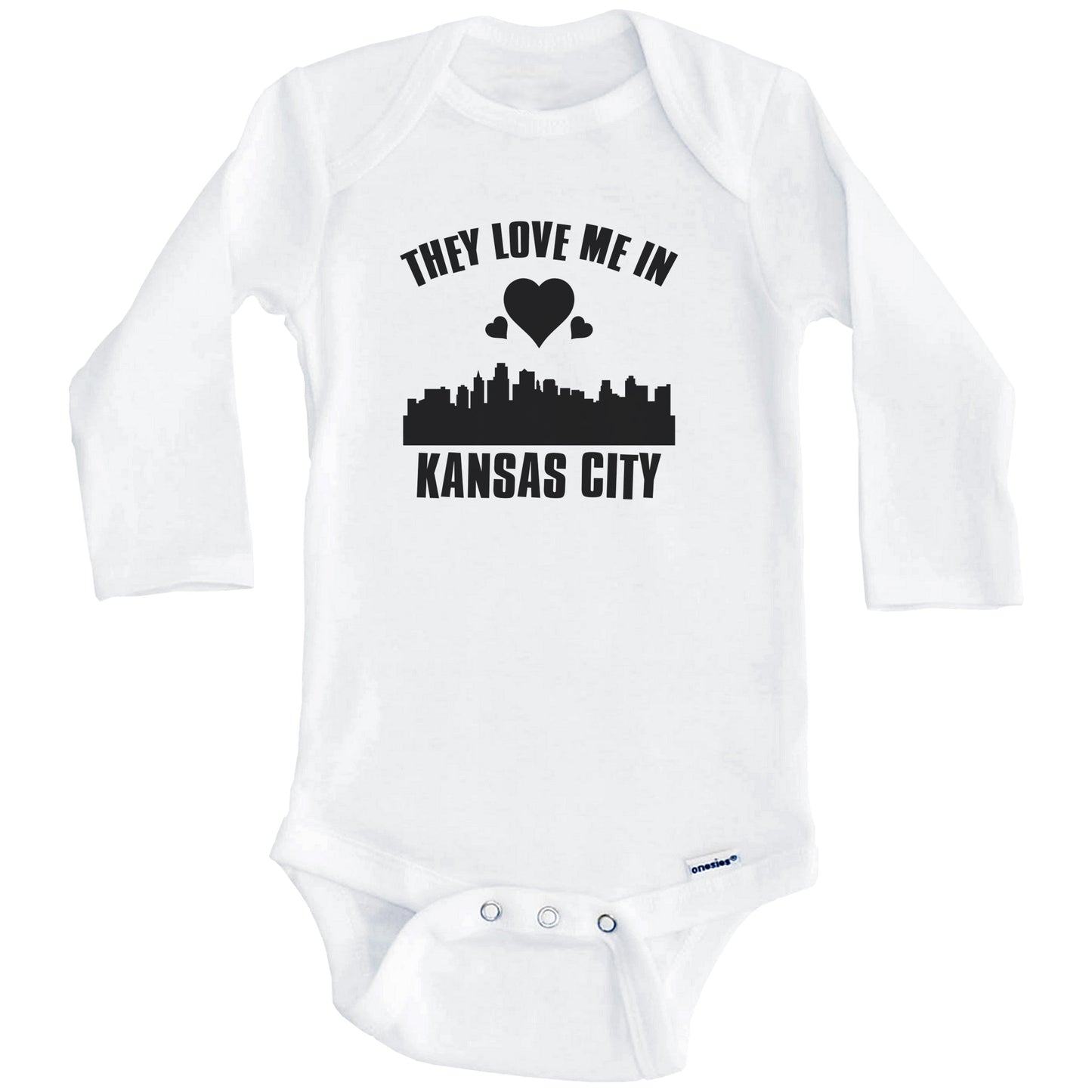 They Love Me In Kansas City Kansas Hearts Skyline One Piece Baby Bodysuit (Long Sleeves)