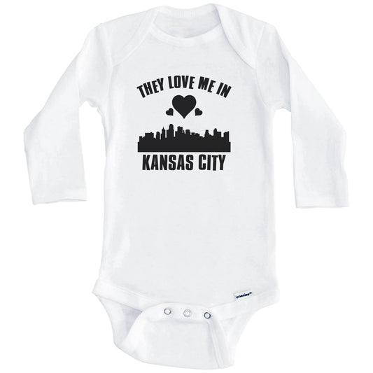 They Love Me In Kansas City Kansas Hearts Skyline One Piece Baby Bodysuit (Long Sleeves)