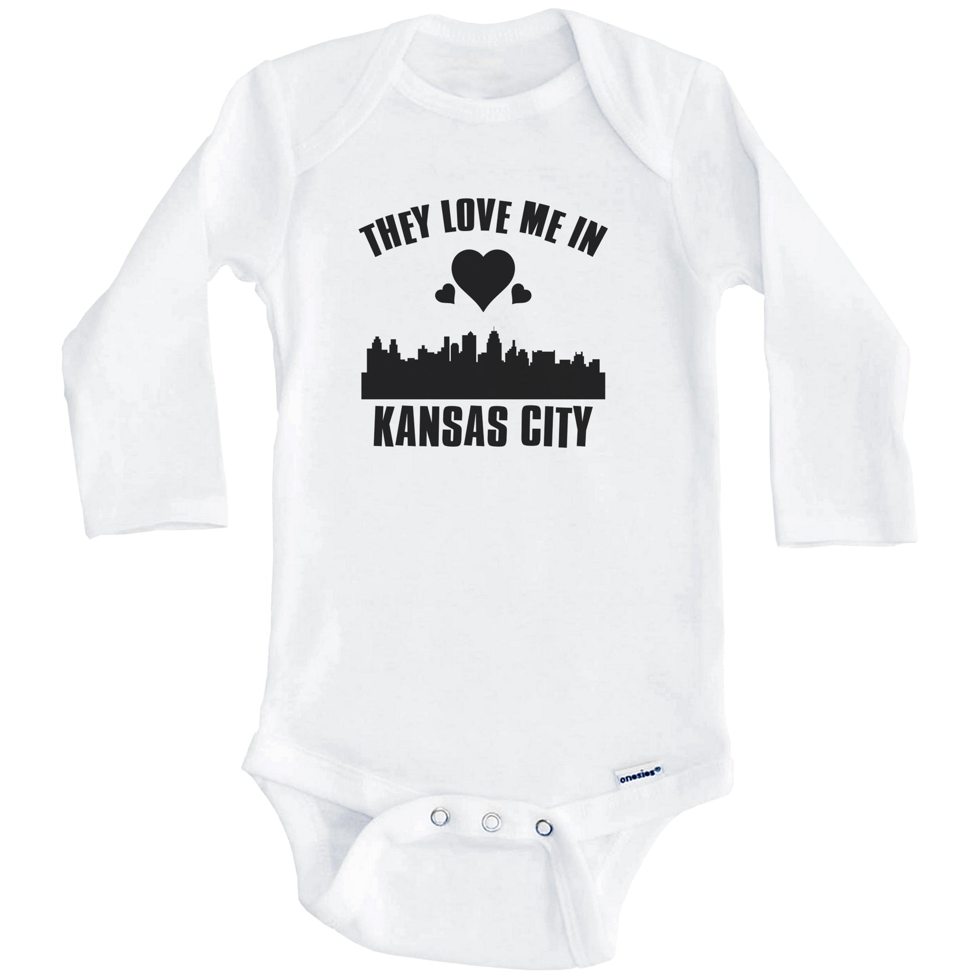 They Love Me In Kansas City Missouri Hearts Skyline One Piece Baby Bodysuit (Long Sleeves)