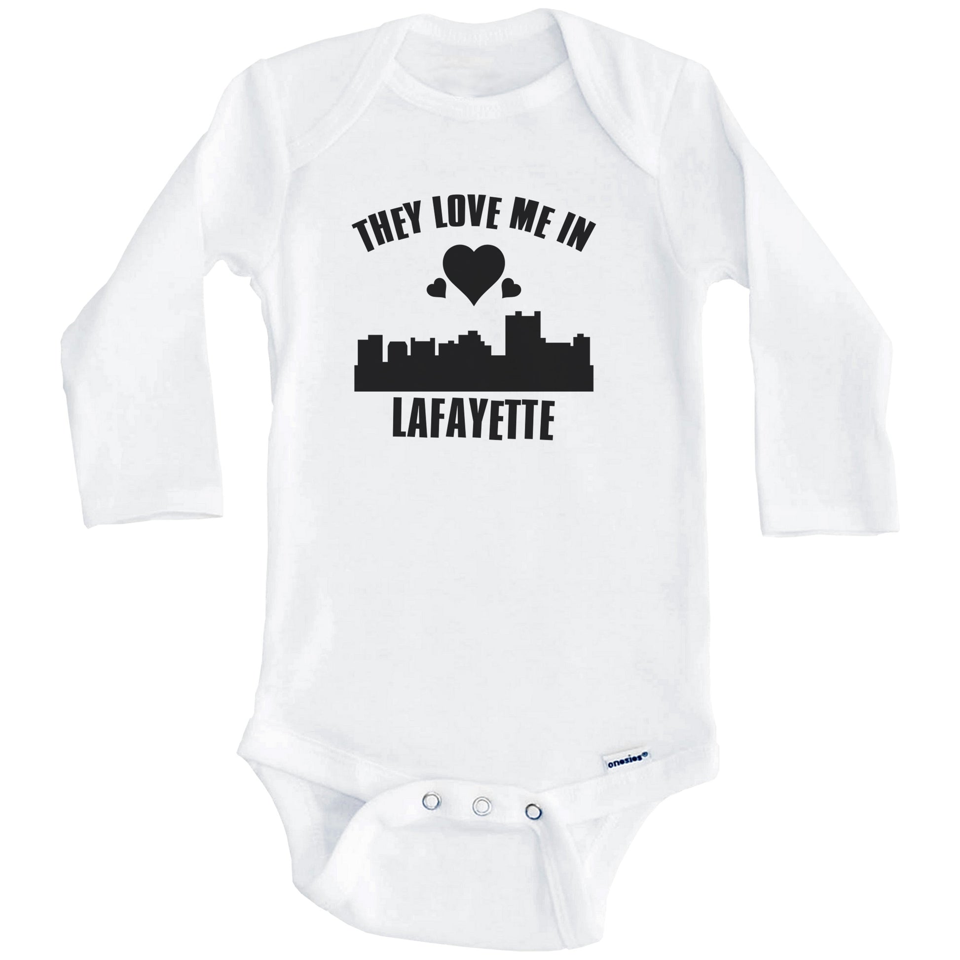 They Love Me In Lafayette Louisiana Hearts Skyline One Piece Baby Bodysuit (Long Sleeves)