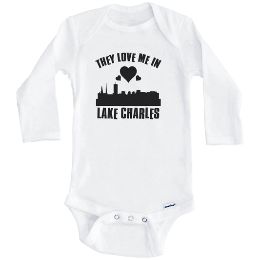 They Love Me In Lake Charles Louisiana Hearts Skyline One Piece Baby Bodysuit (Long Sleeves)