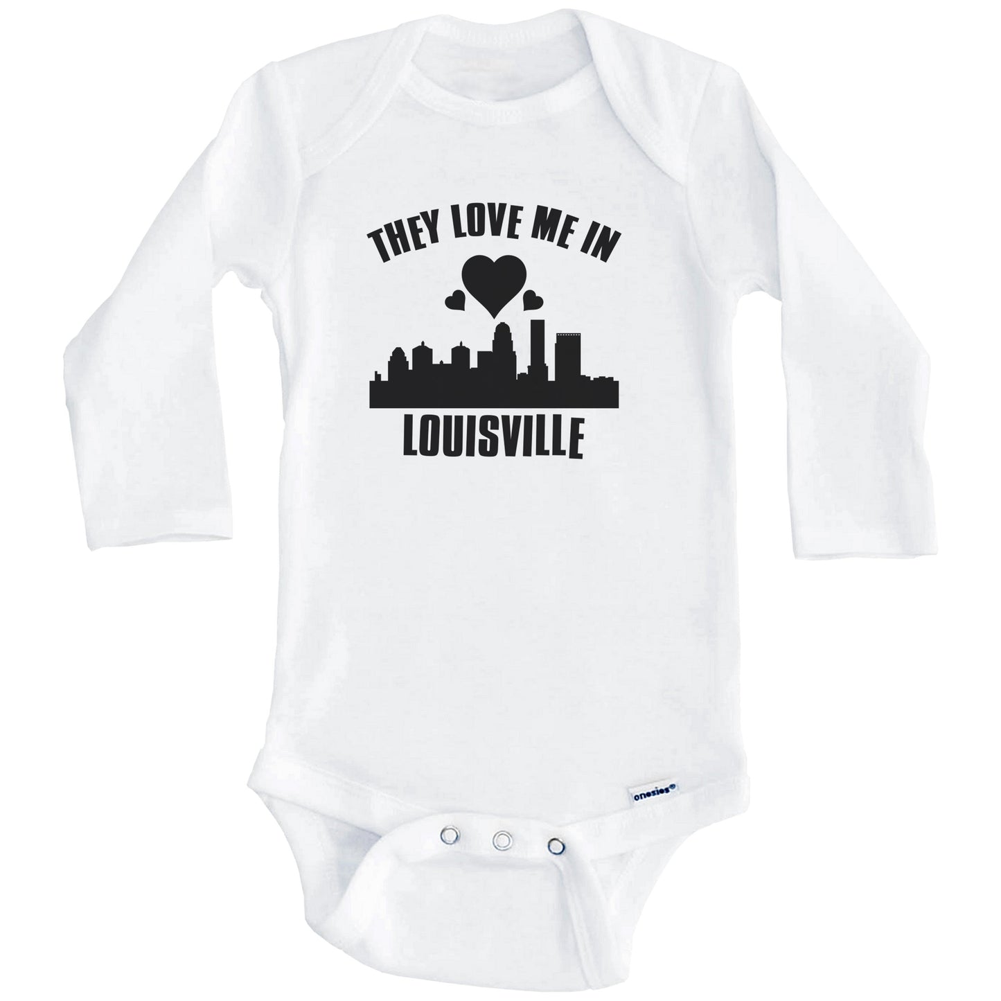 They Love Me In Louisville Kentucky Hearts Skyline One Piece Baby Bodysuit (Long Sleeves)
