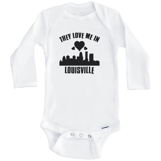 They Love Me In Louisville Kentucky Hearts Skyline One Piece Baby Bodysuit (Long Sleeves)