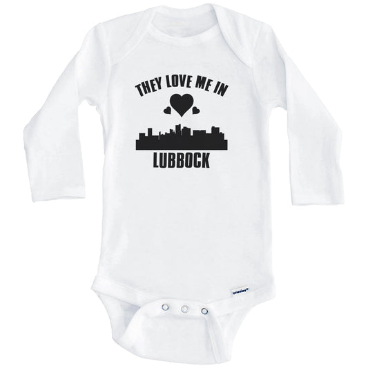 They Love Me In Lubbock Texas Hearts Skyline One Piece Baby Bodysuit (Long Sleeves)