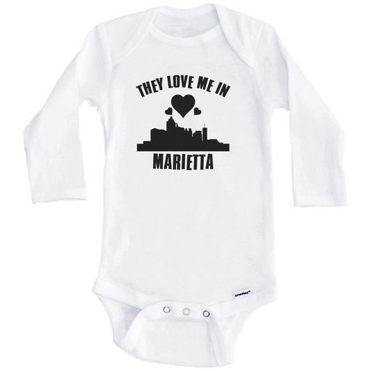 They Love Me In Marietta Georgia Hearts Skyline One Piece Baby Bodysuit (Long Sleeves)