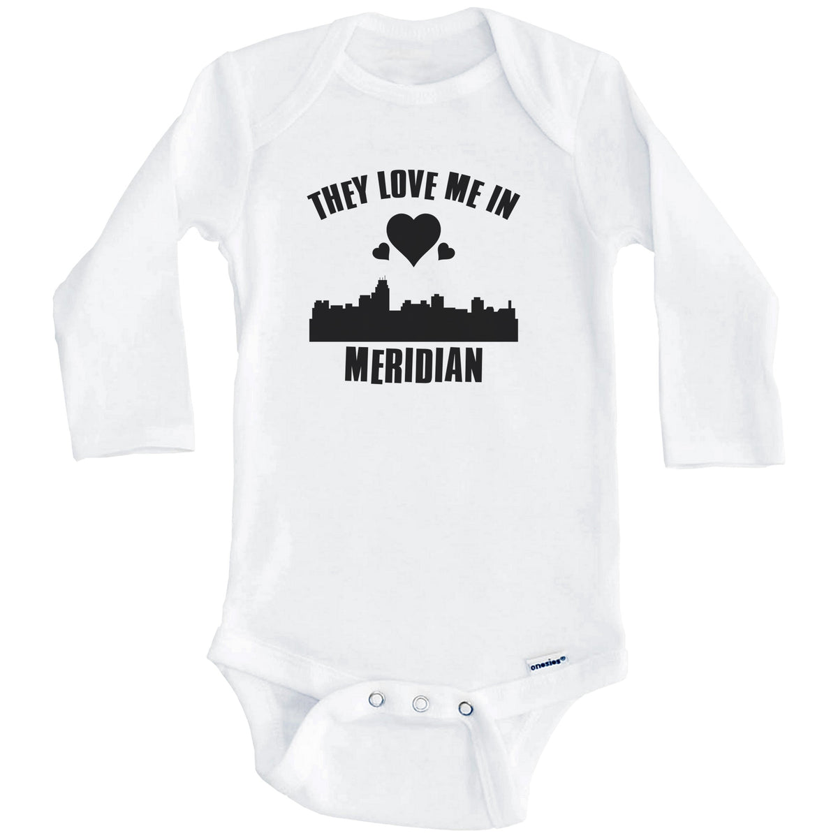 They Love Me In Meridian Mississippi Hearts Skyline One Piece Baby Bodysuit (Long Sleeves)