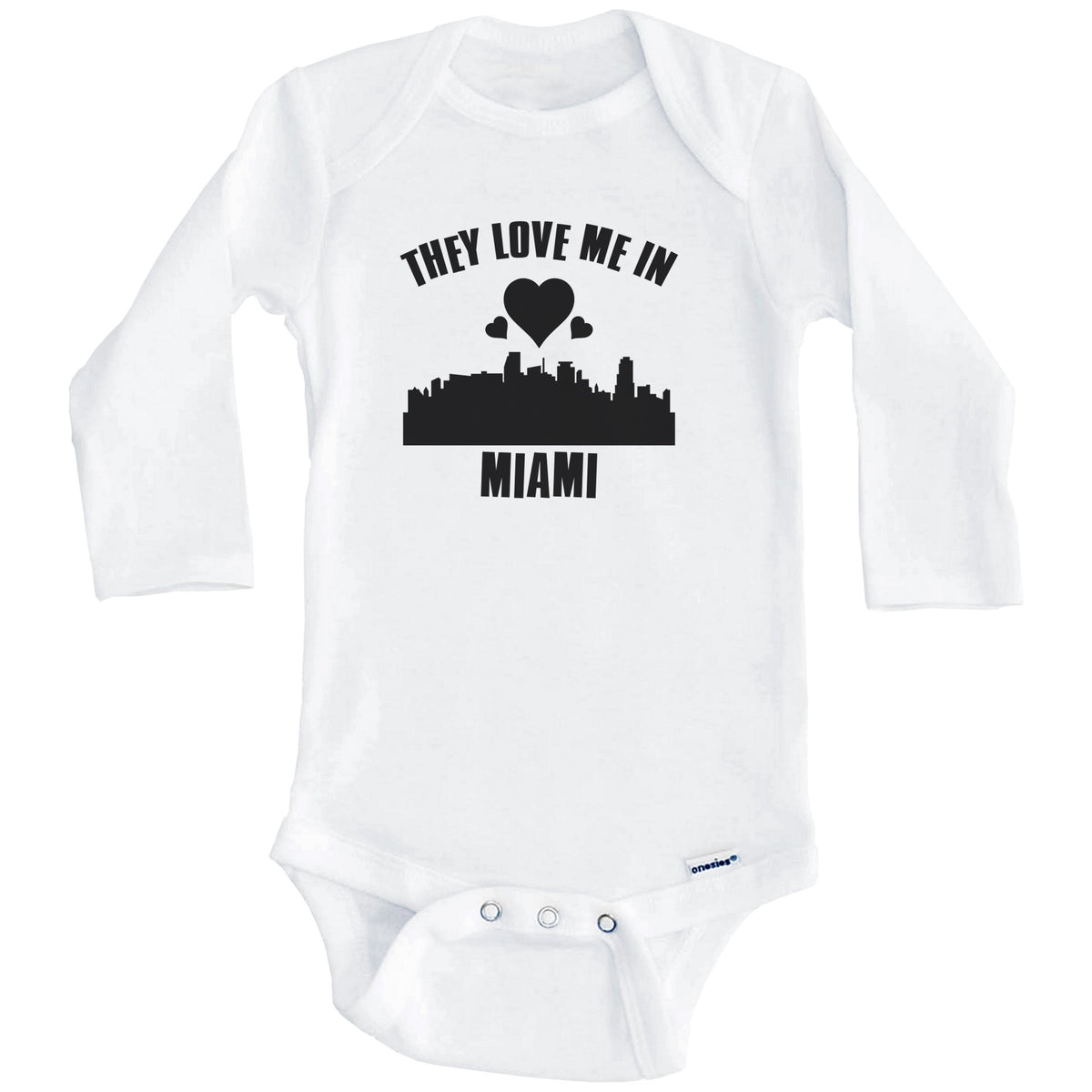 They Love Me In Miami Florida Hearts Skyline One Piece Baby Bodysuit (Long Sleeves)