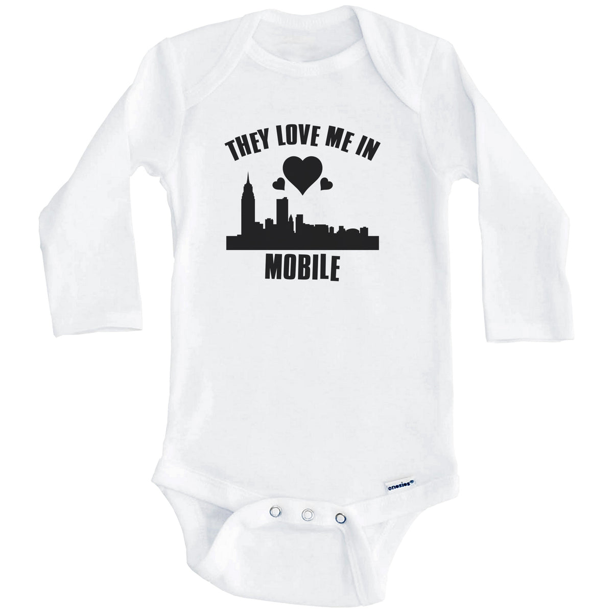 They Love Me In Mobile Alabama Hearts Skyline One Piece Baby Bodysuit (Long Sleeves)