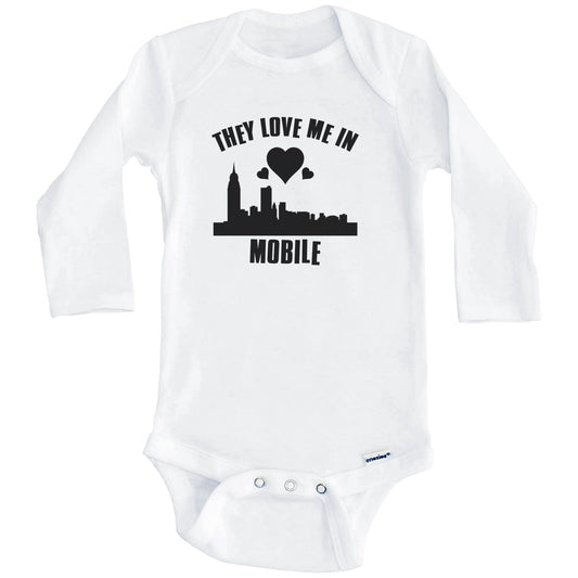 They Love Me In Mobile Alabama Hearts Skyline One Piece Baby Bodysuit (Long Sleeves)