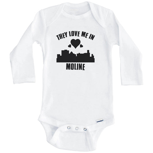 They Love Me In Moline Illinois Hearts Skyline One Piece Baby Bodysuit (Long Sleeves)