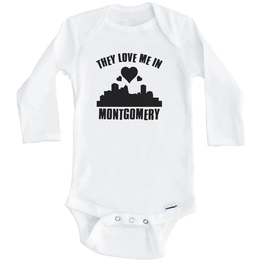 They Love Me In Montgomery Alabama Hearts Skyline One Piece Baby Bodysuit (Long Sleeves)