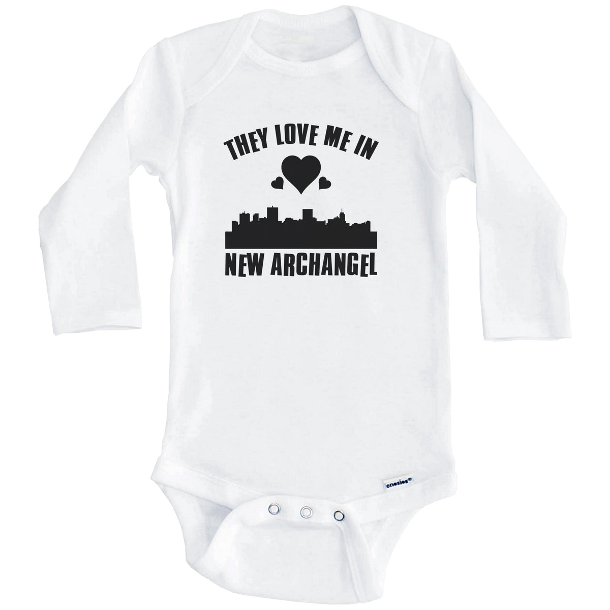 They Love Me In New Archangel Alaska Hearts Skyline One Piece Baby Bodysuit (Long Sleeves)
