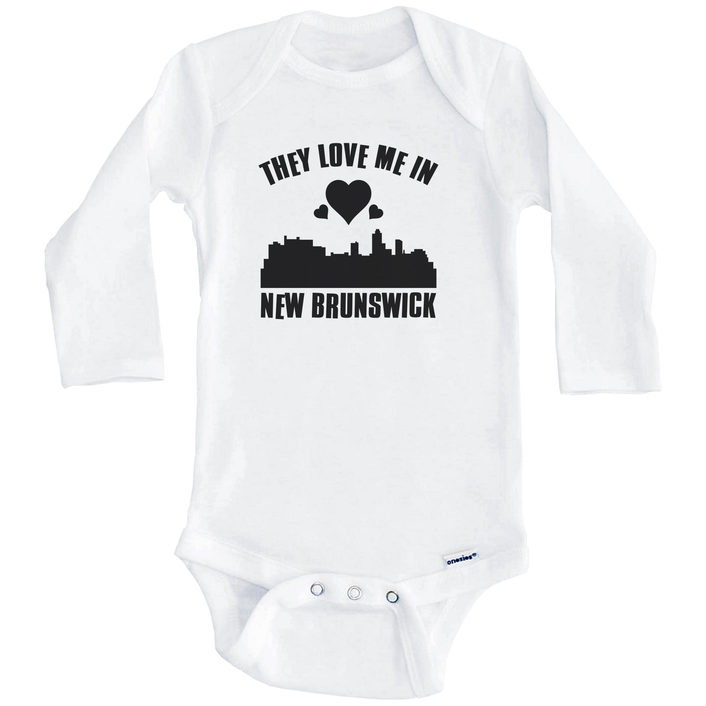 They Love Me In New Brunswick New Jersey Hearts Skyline One Piece Baby Bodysuit (Long Sleeves)