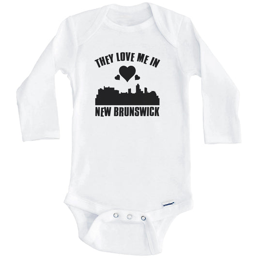 They Love Me In New Brunswick New Jersey Hearts Skyline One Piece Baby Bodysuit (Long Sleeves)