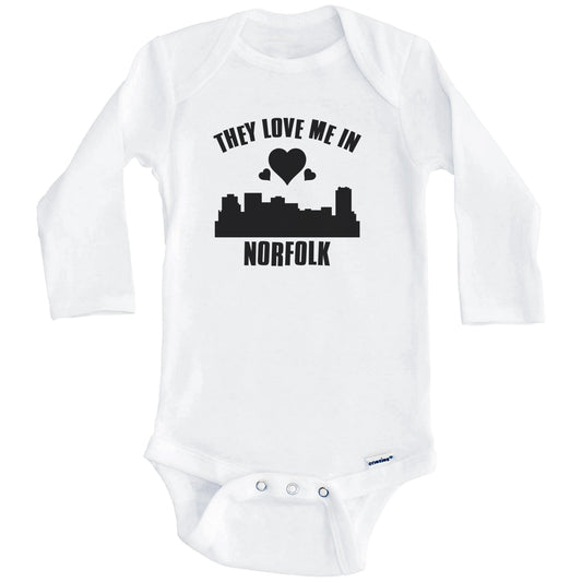 They Love Me In Norfolk Virginia Hearts Skyline One Piece Baby Bodysuit (Long Sleeves)