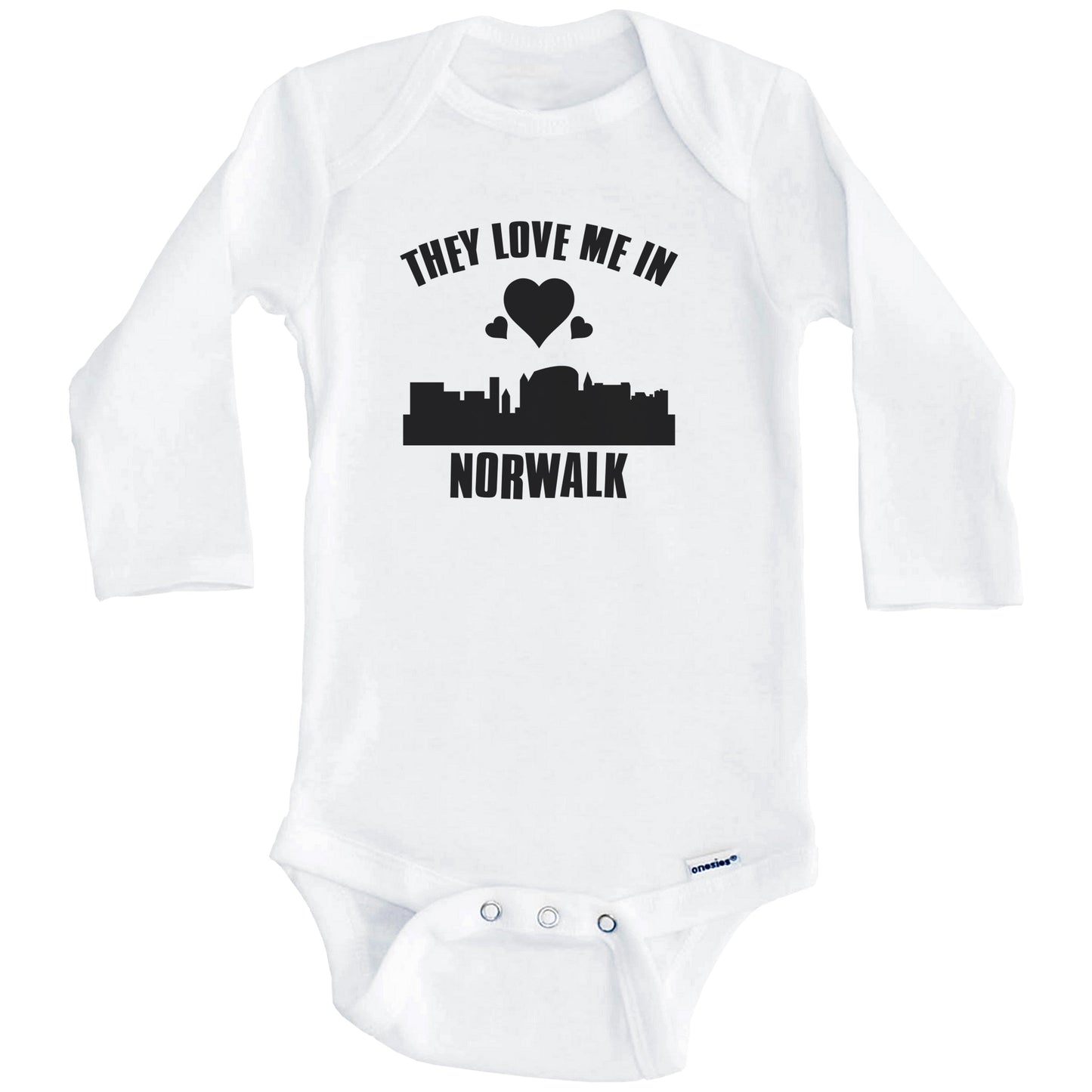 They Love Me In Norwalk Connecticut Hearts Skyline One Piece Baby Bodysuit (Long Sleeves)
