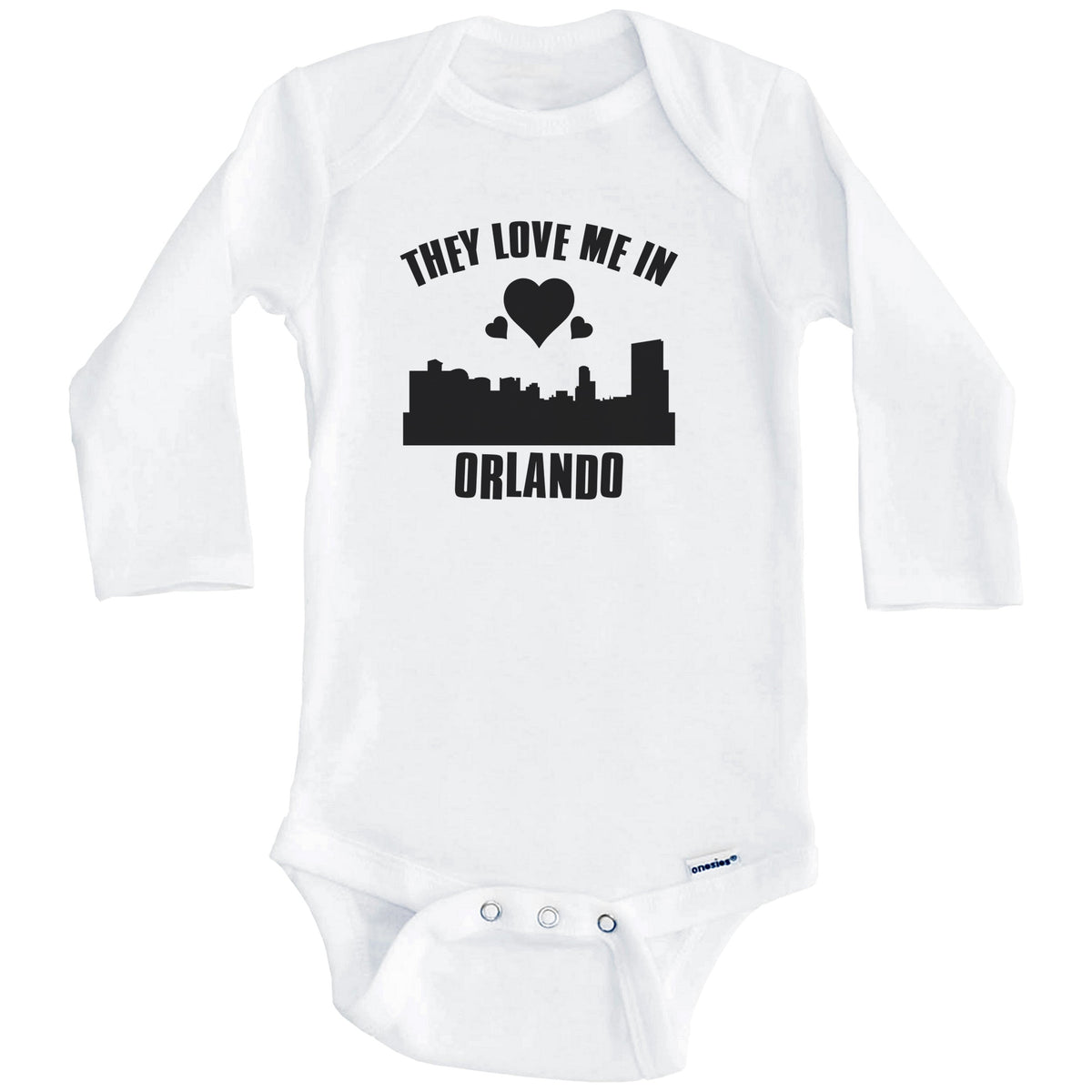 They Love Me In Orlando Florida Hearts Skyline One Piece Baby Bodysuit (Long Sleeves)