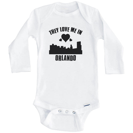 They Love Me In Orlando Florida Hearts Skyline One Piece Baby Bodysuit (Long Sleeves)