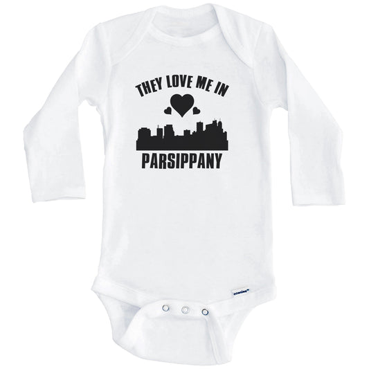 They Love Me In Parsippany New Jersey Hearts Skyline One Piece Baby Bodysuit (Long Sleeves)