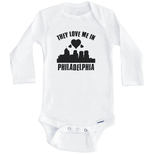 They Love Me In Philadelphia Pennsylvania Hearts Skyline One Piece Baby Bodysuit (Long Sleeves)