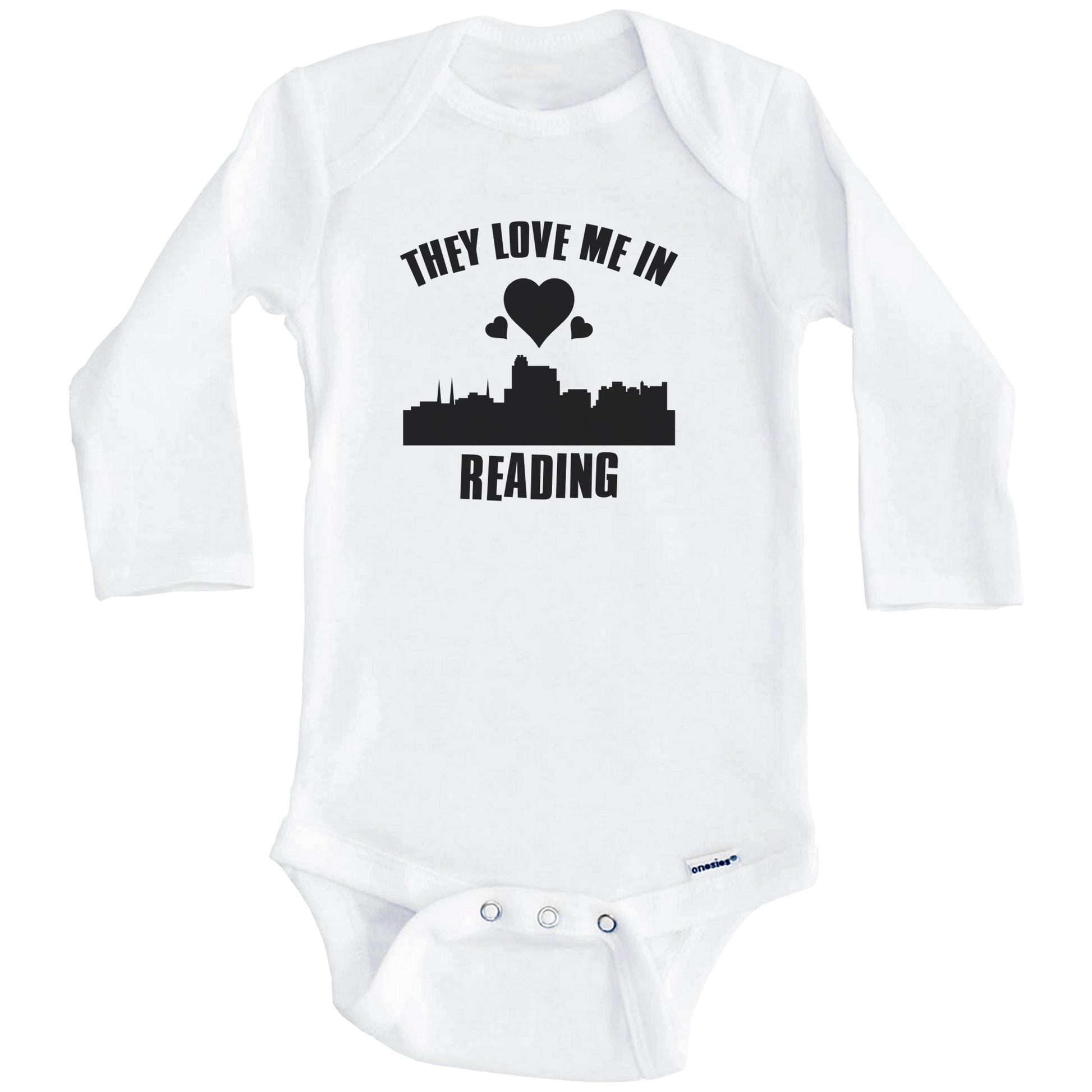 They Love Me In Reading Pennsylvania Hearts Skyline One Piece Baby Bodysuit (Long Sleeves)