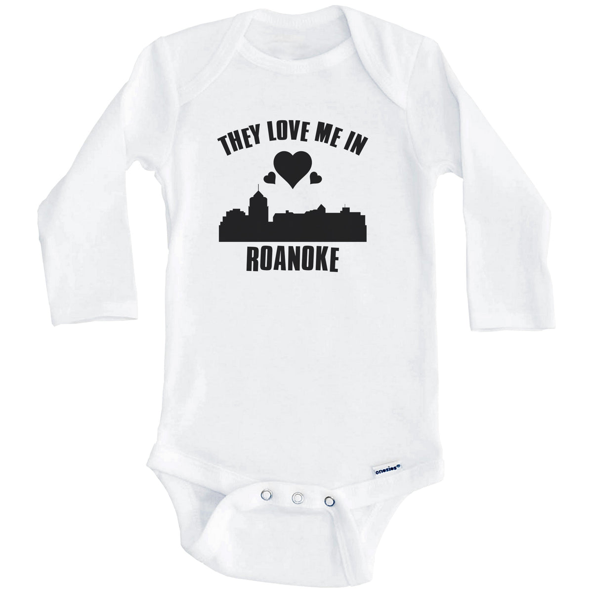 They Love Me In Roanoke Virginia Hearts Skyline One Piece Baby Bodysuit (Long Sleeves)