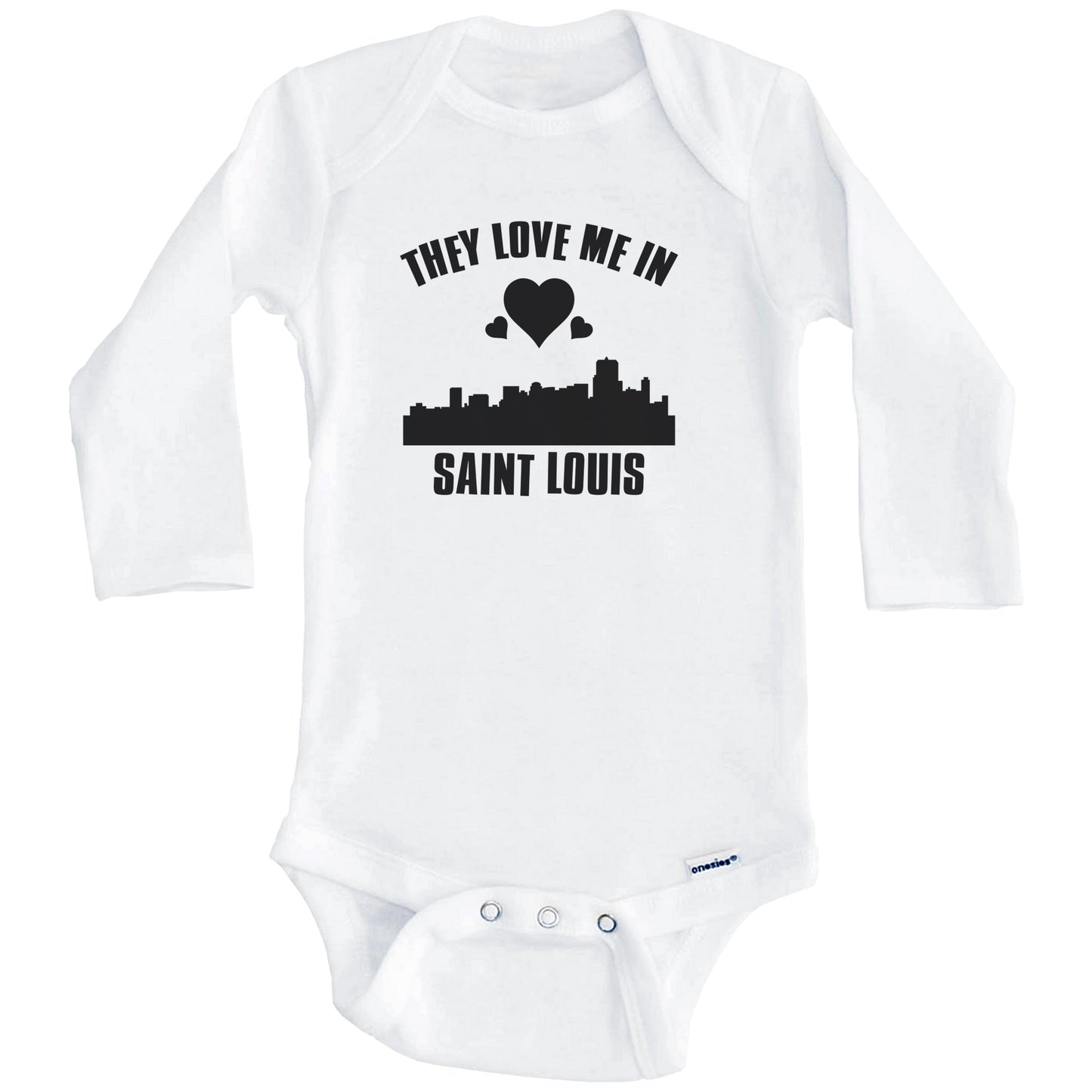 They Love Me In Saint Louis Missouri Hearts Skyline One Piece Baby Bodysuit (Long Sleeves)