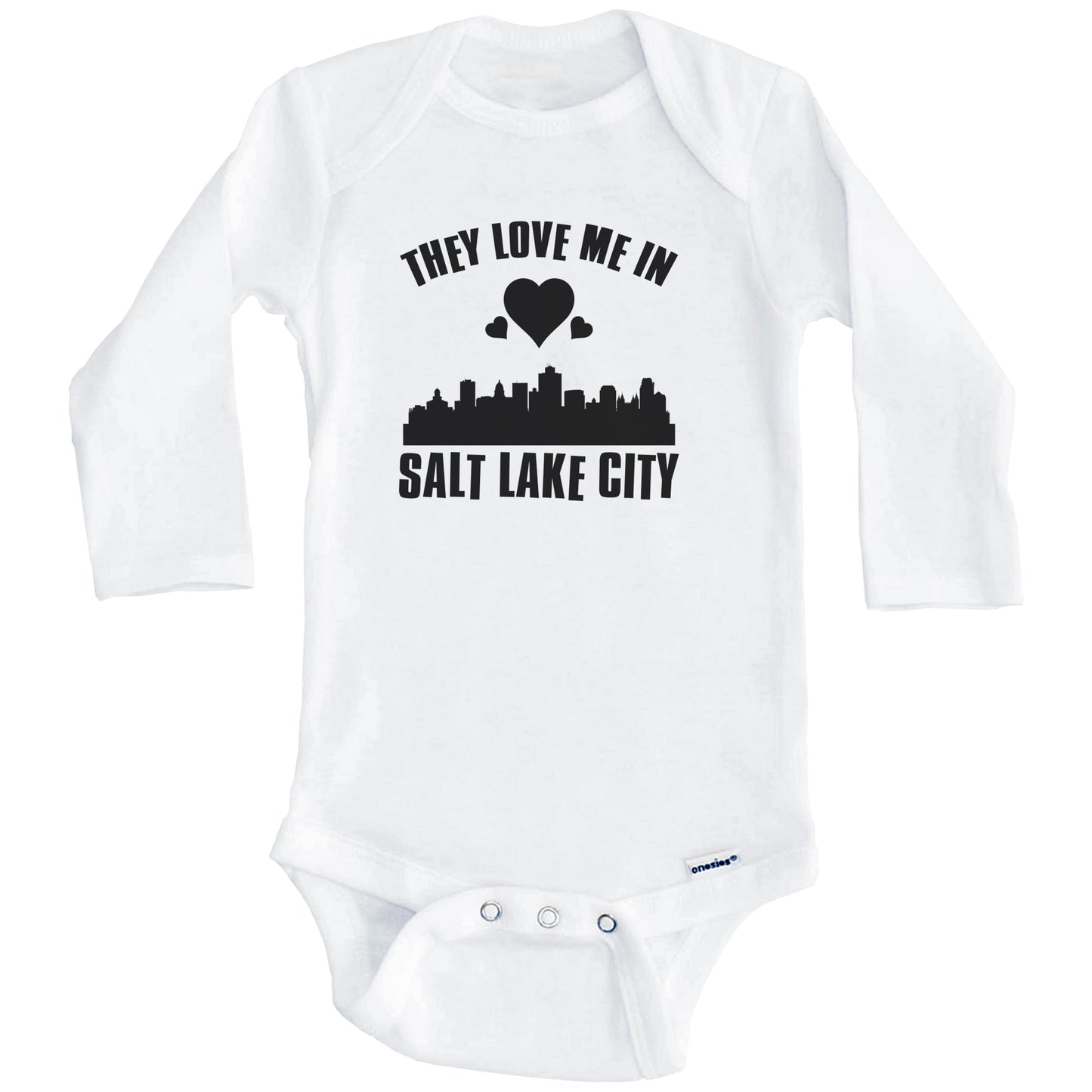 They Love Me In Salt Lake City Utah Hearts Skyline One Piece Baby Bodysuit (Long Sleeves)