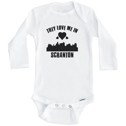 They Love Me In Scranton Pennsylvania Hearts Skyline One Piece Baby Bodysuit (Long Sleeves)