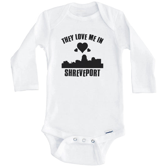 They Love Me In Shreveport Louisiana Hearts Skyline One Piece Baby Bodysuit (Long Sleeves)