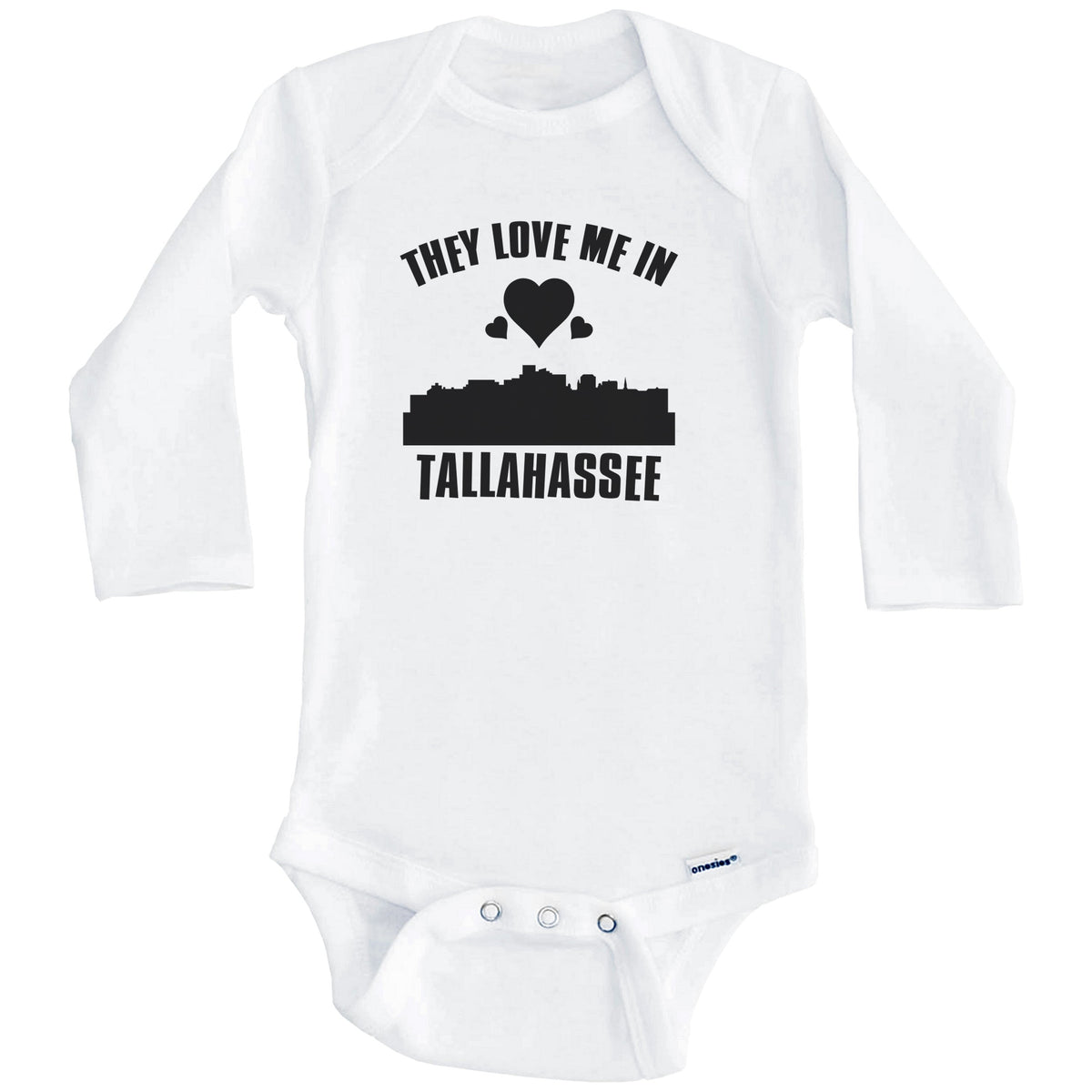 They Love Me In Tallahassee Florida Hearts Skyline One Piece Baby Bodysuit (Long Sleeves)