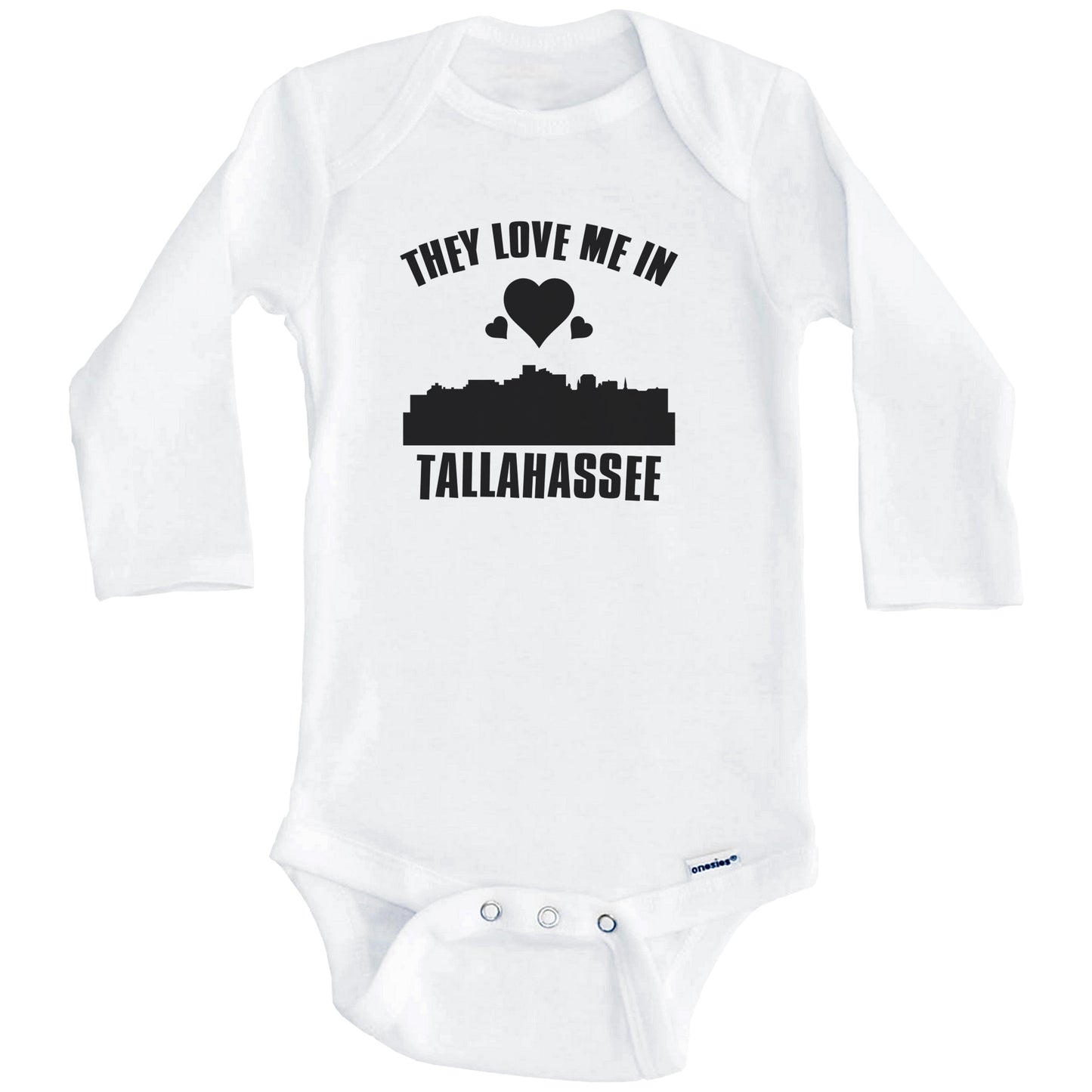 They Love Me In Tallahassee Florida Hearts Skyline One Piece Baby Bodysuit (Long Sleeves)