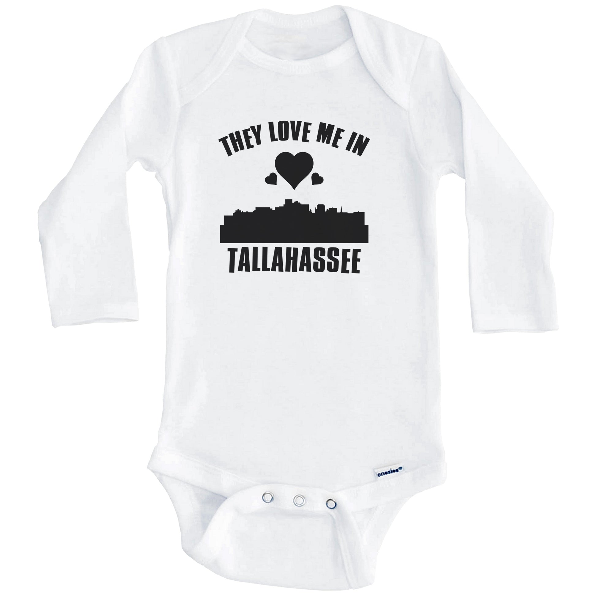 They Love Me In Tallahassee Florida Hearts Skyline One Piece Baby Bodysuit (Long Sleeves)