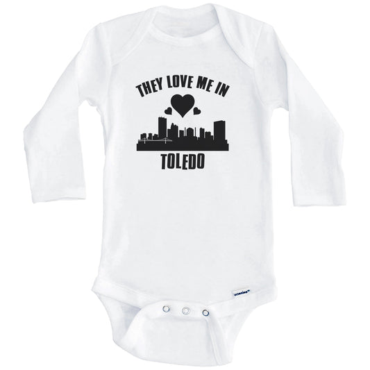 They Love Me In Toledo Ohio Hearts Skyline One Piece Baby Bodysuit (Long Sleeves)