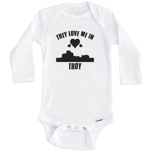 They Love Me In Troy Michigan Hearts Skyline One Piece Baby Bodysuit (Long Sleeves)