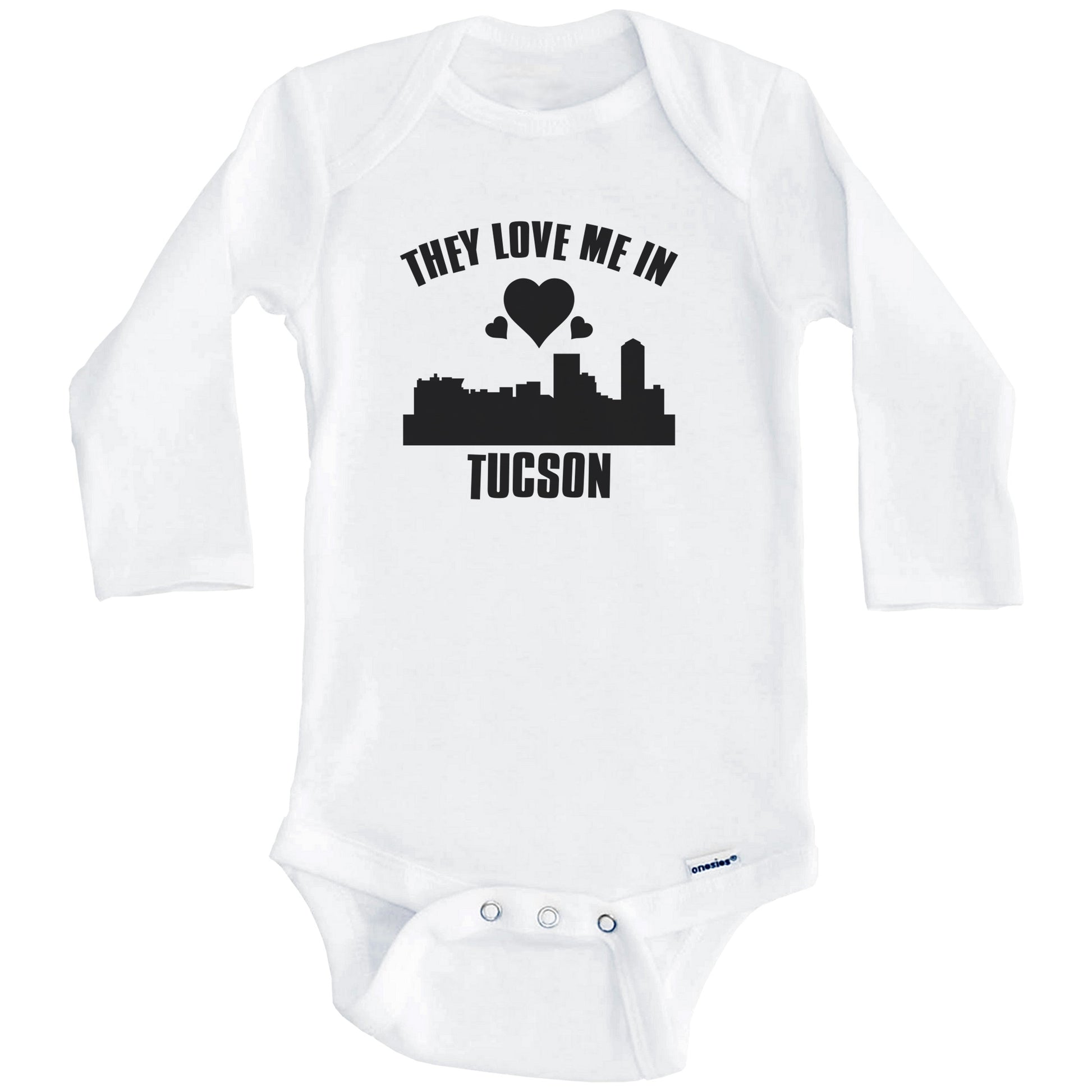 They Love Me In Tucson Arizona Hearts Skyline One Piece Baby Bodysuit (Long Sleeves)