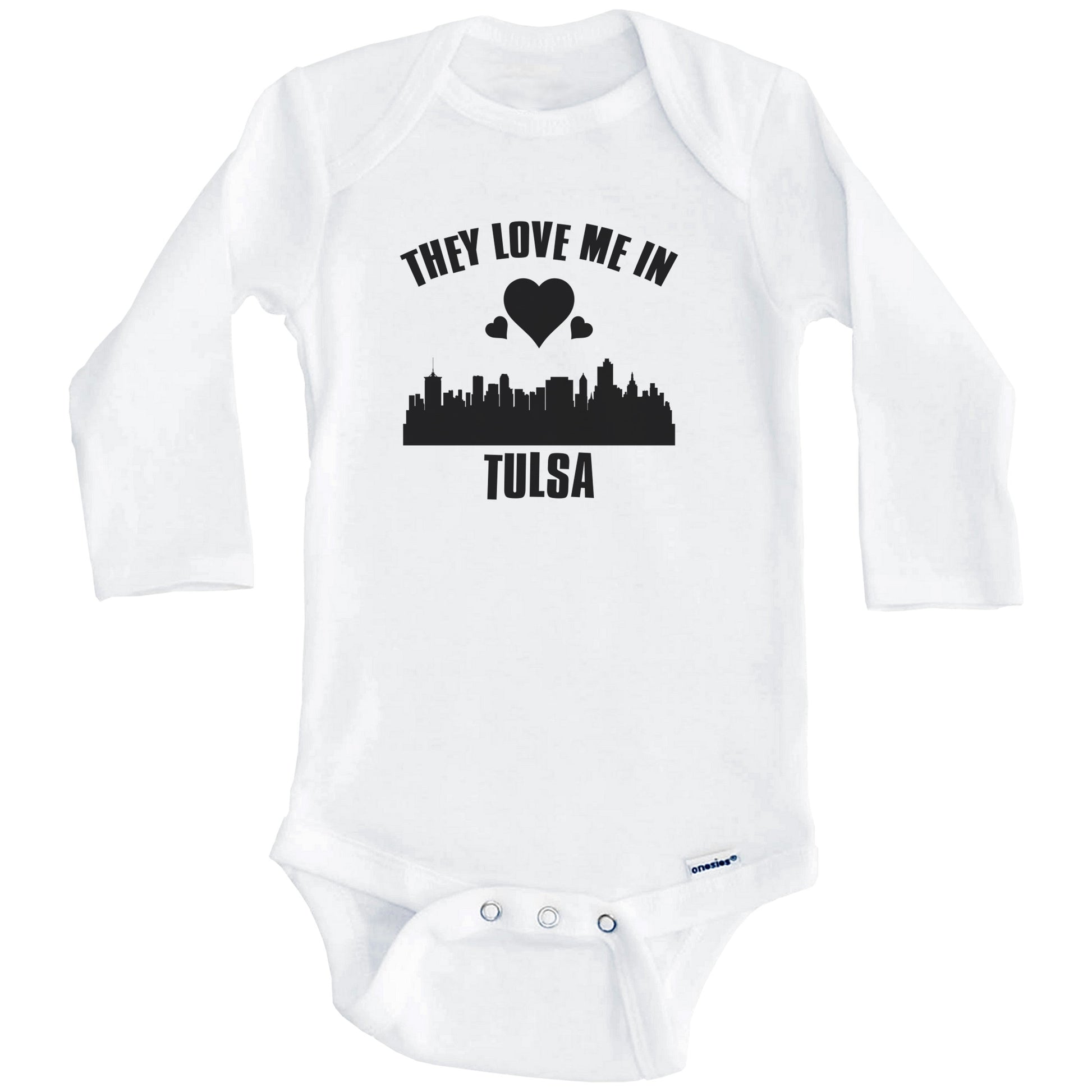 They Love Me In Tulsa Oklahoma Hearts Skyline One Piece Baby Bodysuit (Long Sleeves)