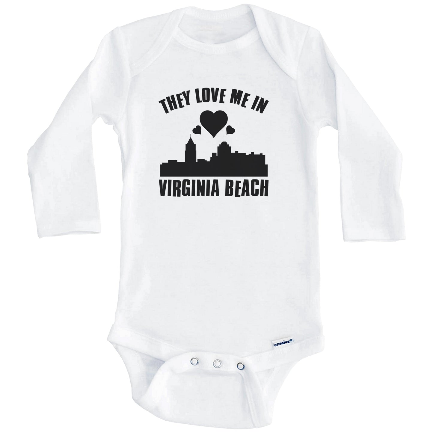 They Love Me In Virginia Beach Virginia Hearts Skyline One Piece Baby Bodysuit (Long Sleeves)