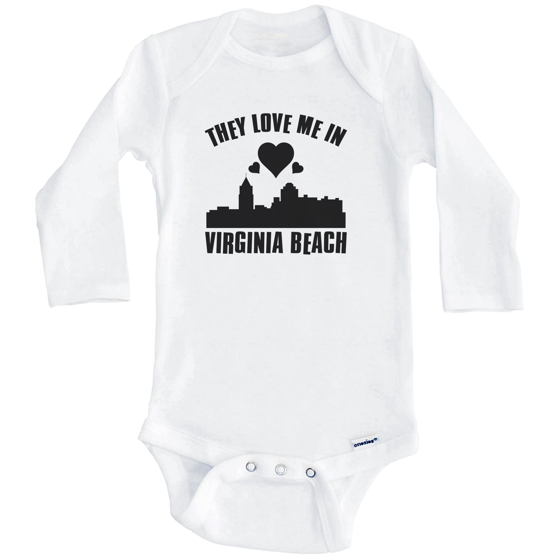 They Love Me In Virginia Beach Virginia Hearts Skyline One Piece Baby Bodysuit (Long Sleeves)