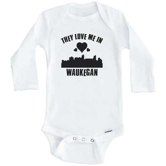 They Love Me In Waukegan Illinois Hearts Skyline One Piece Baby Bodysuit (Long Sleeves)