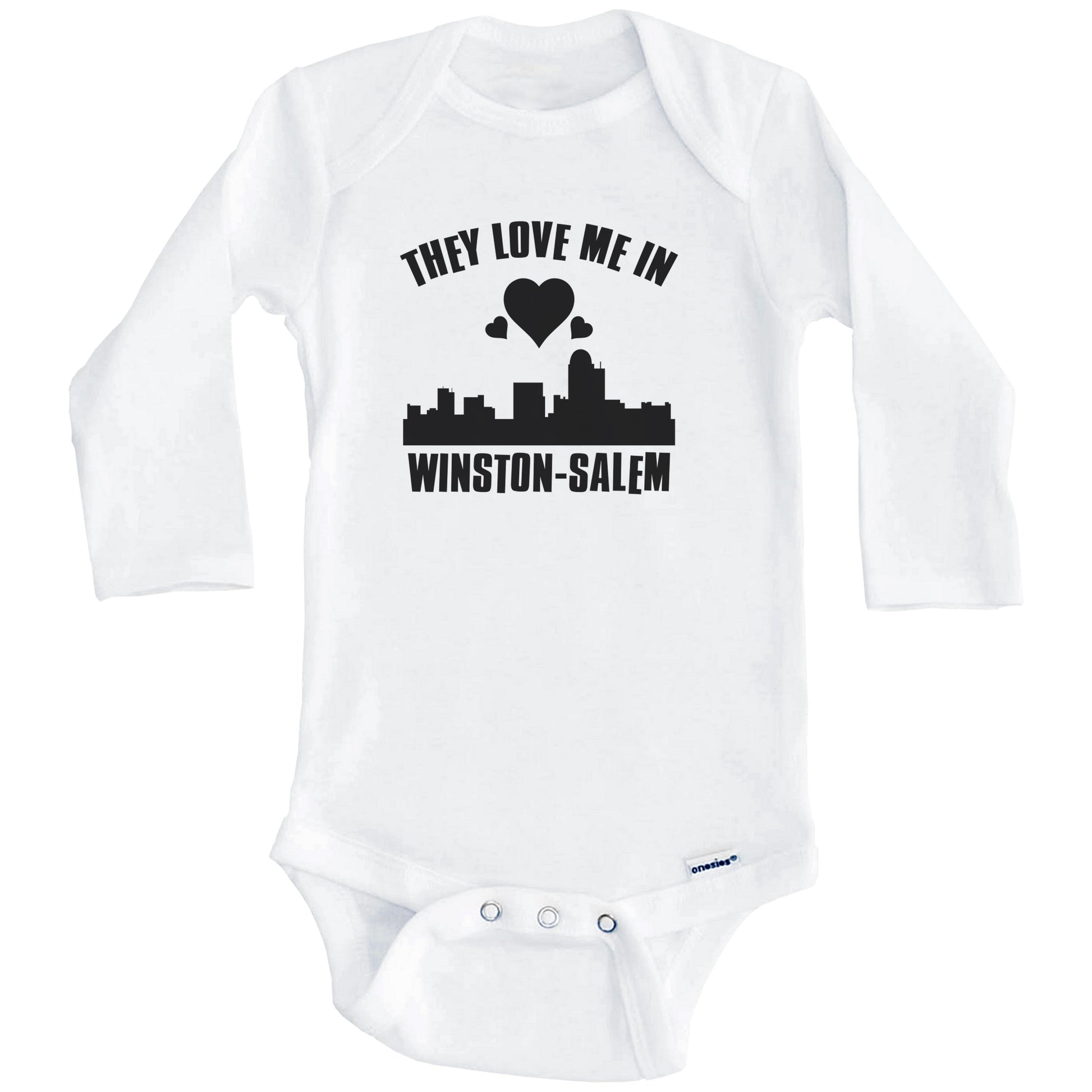 They Love Me In Winston-Salem North Carolina Hearts Skyline One Piece Baby Bodysuit (Long Sleeves)