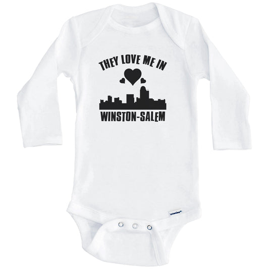 They Love Me In Winston-Salem North Carolina Hearts Skyline One Piece Baby Bodysuit (Long Sleeves)