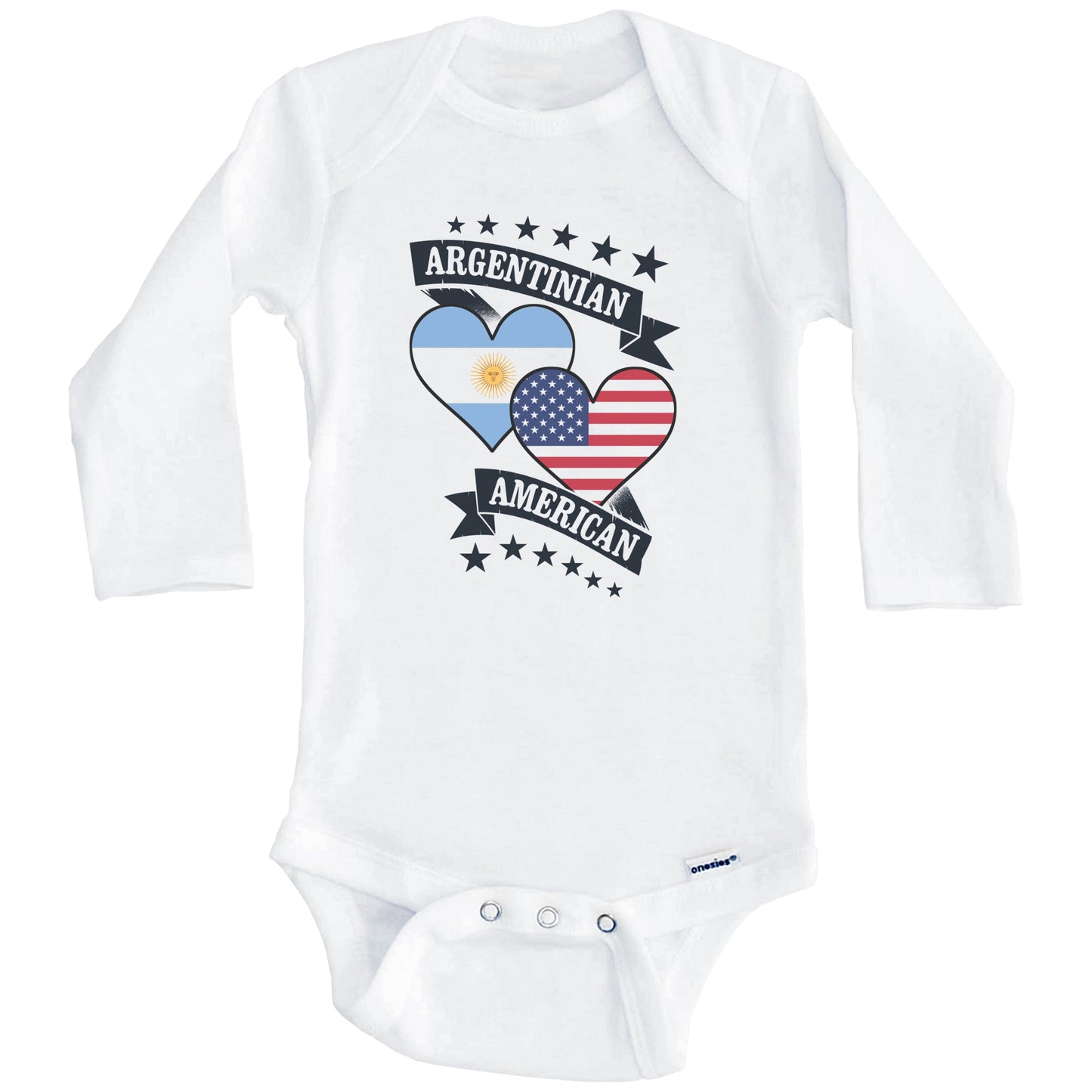 Argentinian American Heart Flags Argentina America Baby Bodysuit (Long Sleeves)