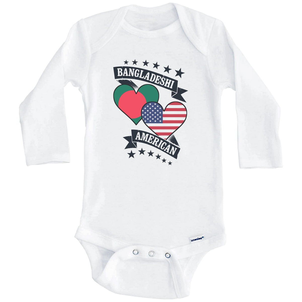 Bangladeshi American Heart Flags Bangladesh America Baby Bodysuit (Long Sleeves)